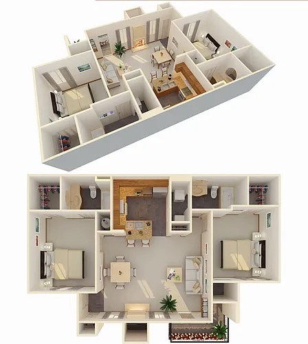 Floor plan 2 Bed 2 Bath (Fireplace Optional)