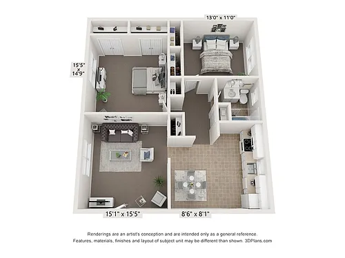 Floor plan 2-Bedroom 1-Bathroom | 1,040 sqft