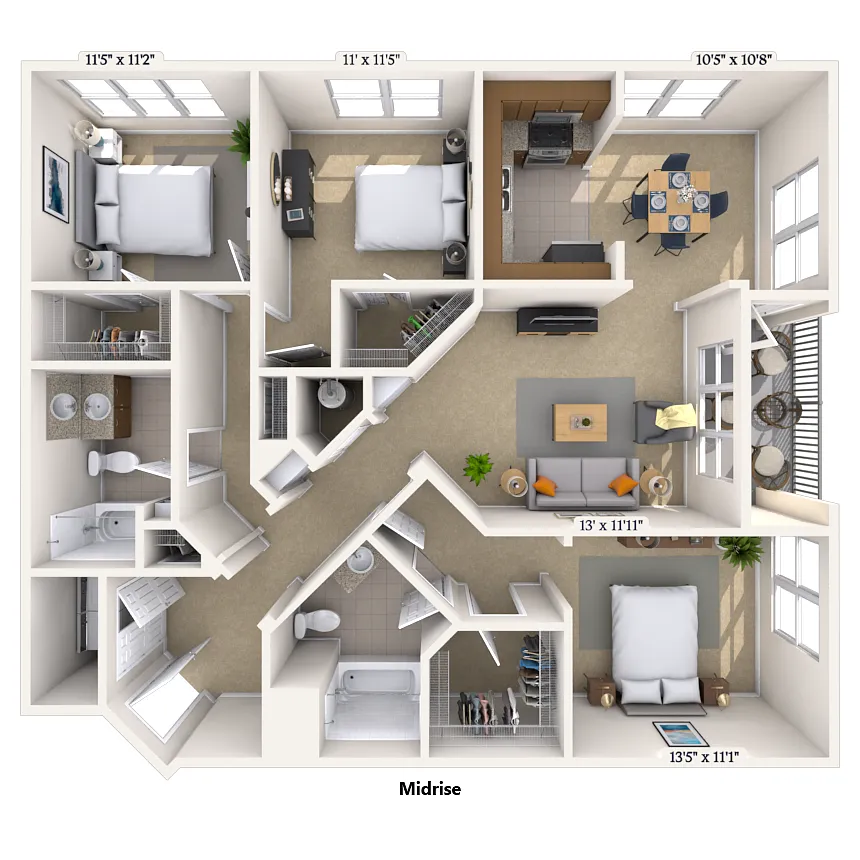 Floor plan Traditional 3x2 1366 SF