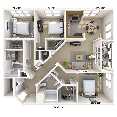 Floor plan Traditional 3x2 1366 SF