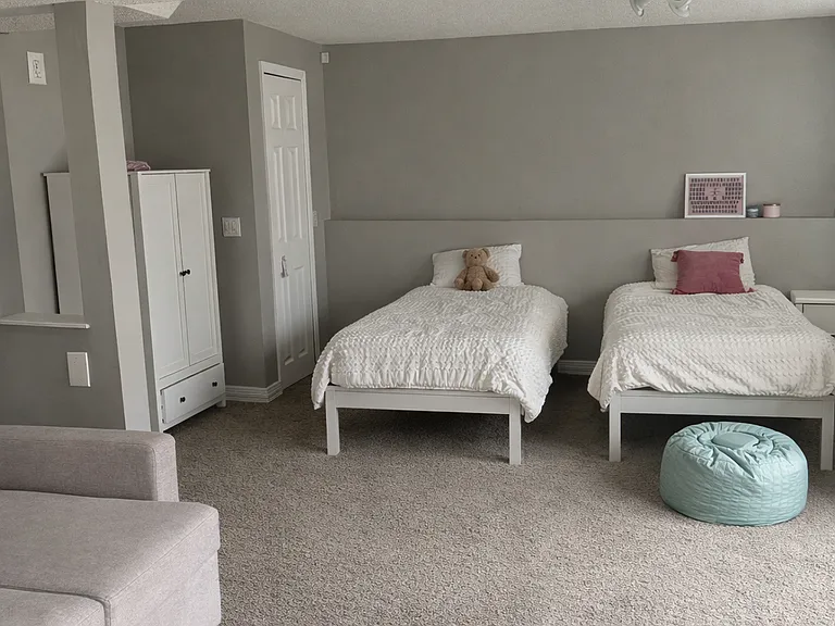 This family room has a closet with more storage.