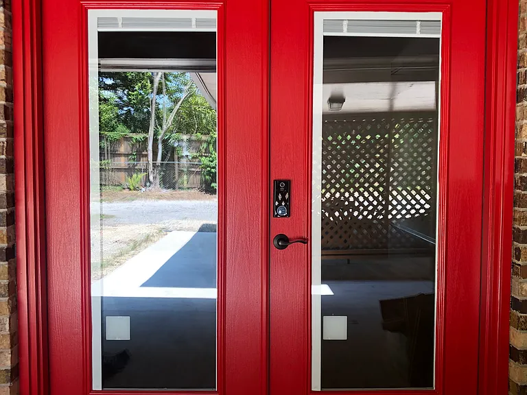Combination lock on double doors