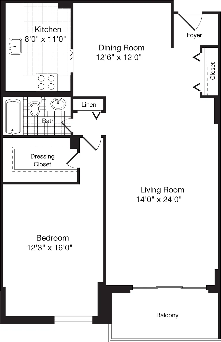 Floor plan 1 Bedroom AA