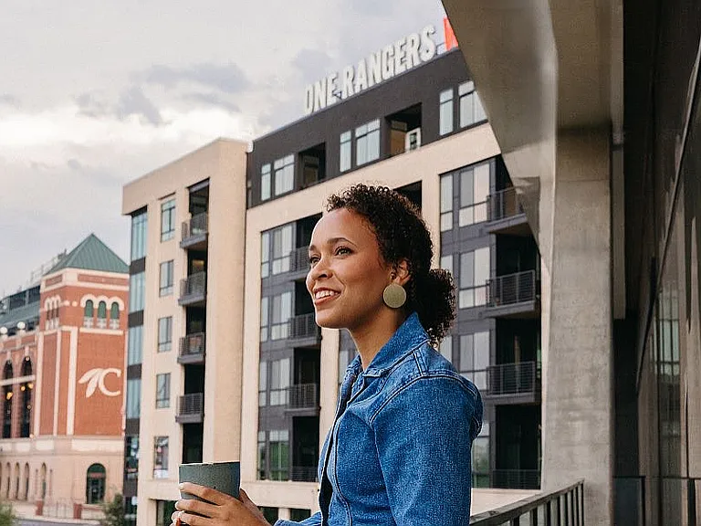 Enjoy views of the Arlington Entertainment District from your private balcony