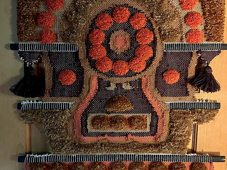 1970s fiber wall hanging by Dan Freedman on Guest Bedroom door.