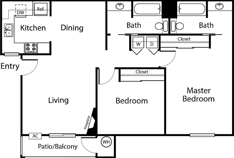 2 Bedroom 2 Bathroom (A) Floorplan Diagram