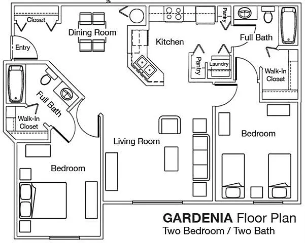 Floor plan Two Bedroom Two Bathroom 60%