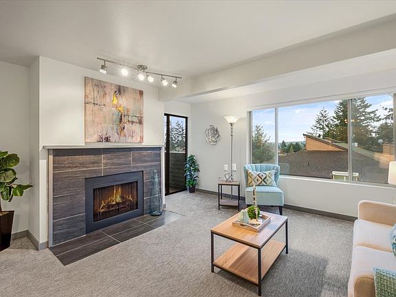 Living room with view of Mount Rainier.