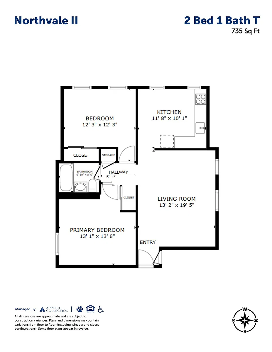 Floor plan 2 Bed 1 Bath T