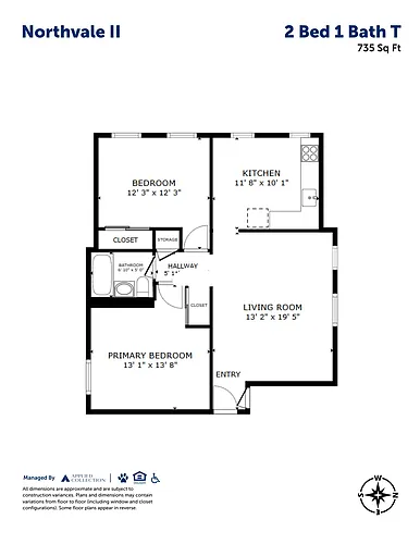 Floor plan 2 Bed 1 Bath T