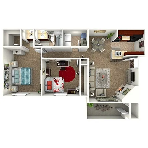 Floor plan The Harbor - 2 Bedroom 1 Bath