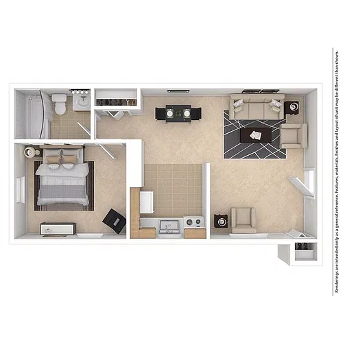 Floor plan North Hills Drive 1 Bedroom/1 Bathroom - Grande