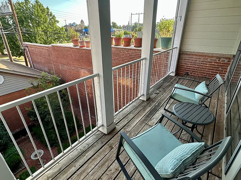 Shaded balcony overlooking the garden