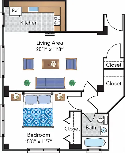Floor plan Renovated 1 Bedroom 11 Tier