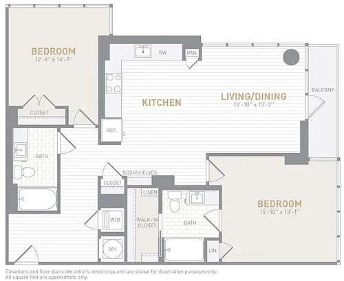 Floor plan 2 Bed 2 Bath-C01