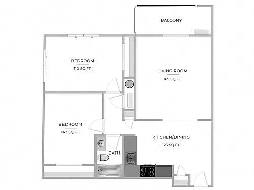 Floor plan 2 Bed/1 Bath-B1
