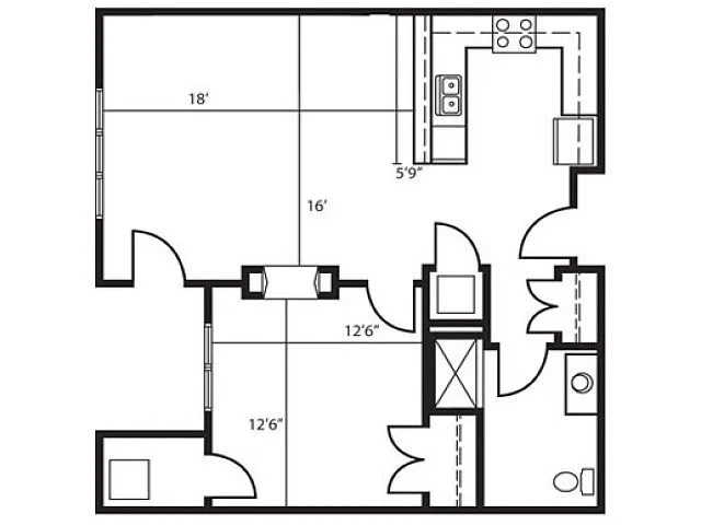 Floor plan 1 Bed 1 Bath