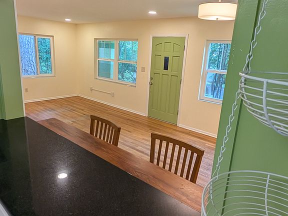 View from the kitchen into the living/dining room.