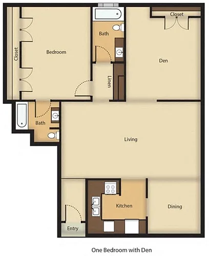 Floor plan 1 Bedroom, 2 Bathroom