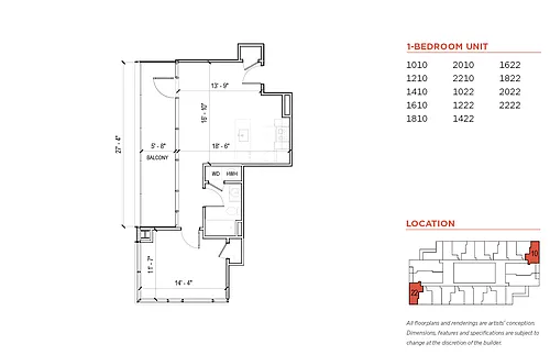 Floor plan One Bedroom with Balcony