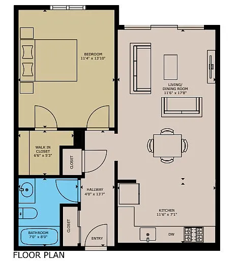 Floor plan 1 Bedroom / 1 Bath