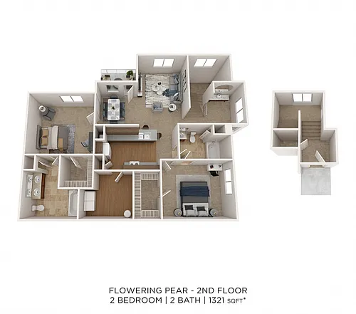 Floor plan Flowering Pear - 2 Bedroom 2 Bath 1321 SqFt