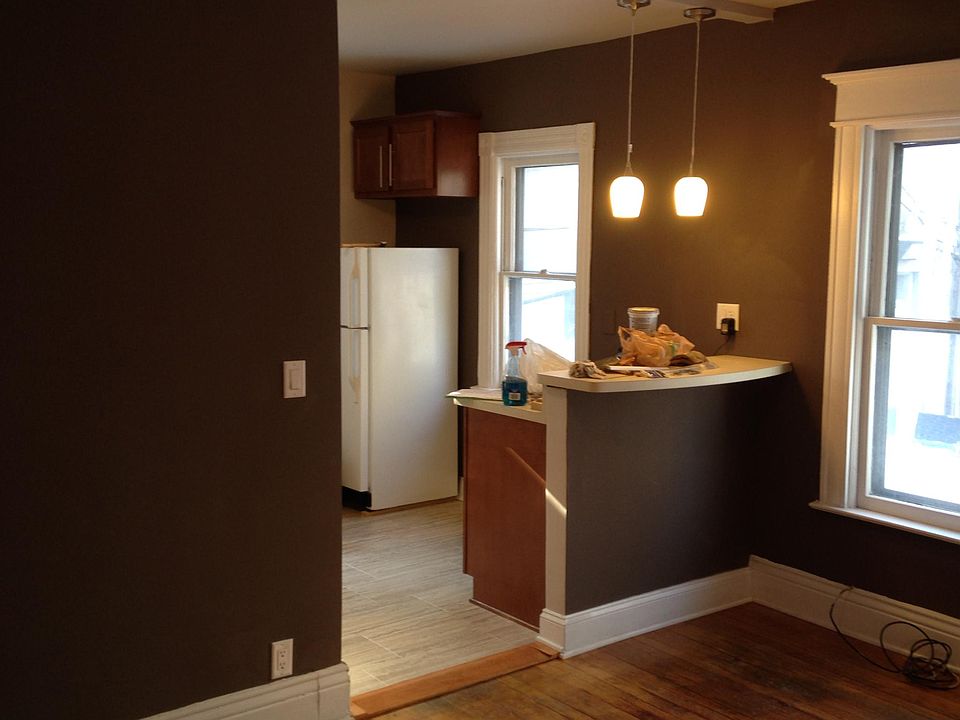 Looking from dining room to kitchen with coffee counter