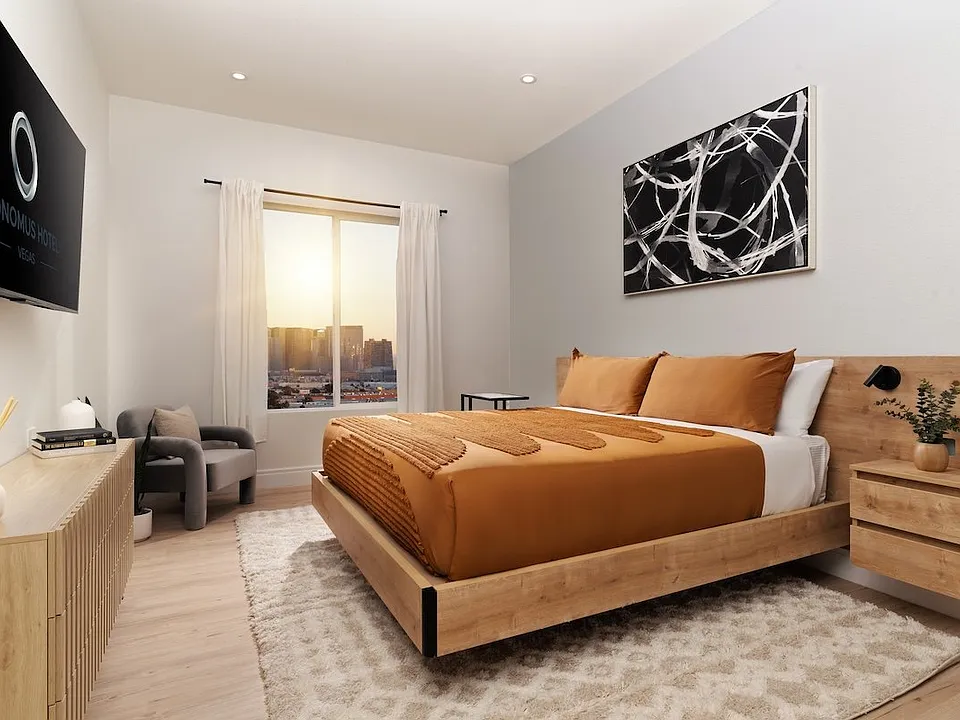 Apartment bedroom with Las Vegas strip view