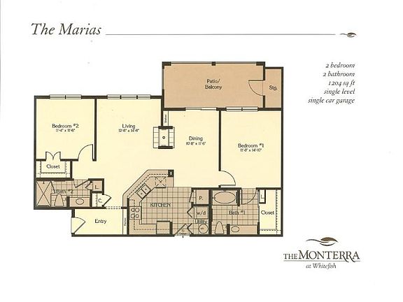 The most desirable floor plan in The Monterra, the Marias is a 2 bedroom, 2 bath single level condo.