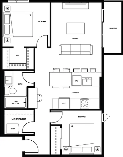Floor plan 2 bed 1 bath 2 Bed 1 Bath 2
