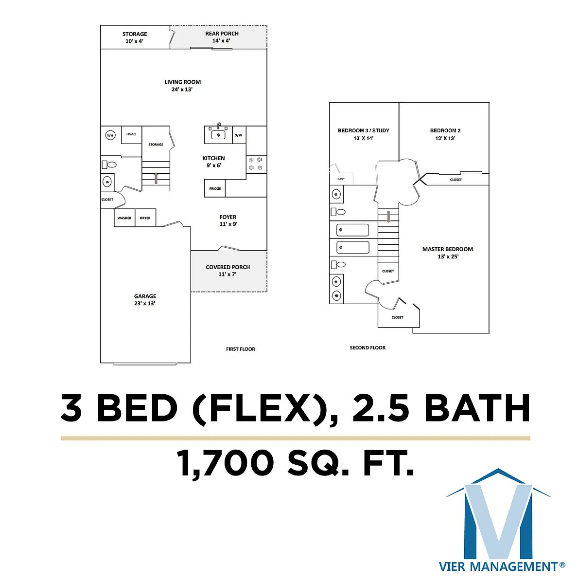 Floor plan Three Bed (Flex), Two-Half Bath TH
