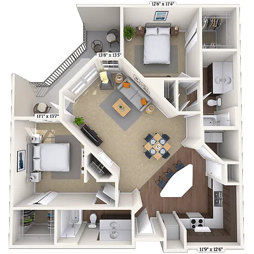 Floor plan Traditional 2x2 1138 SF