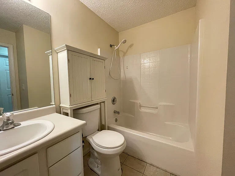 Full hall bathroom with shower tub combo