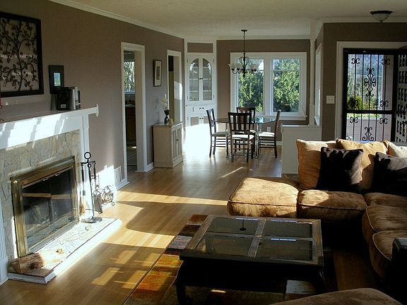 The living room and dining room