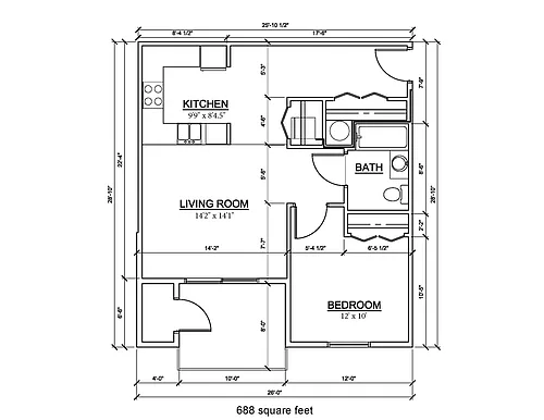 Floor plan 1 Bedroom 688 sf Accessible