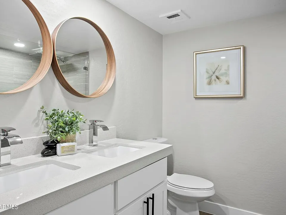 Double sink Master bath with deluxe tiled shower with glass see through. Gorgeous!