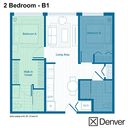 Floor plan 2 Bedroom - B1 Layout