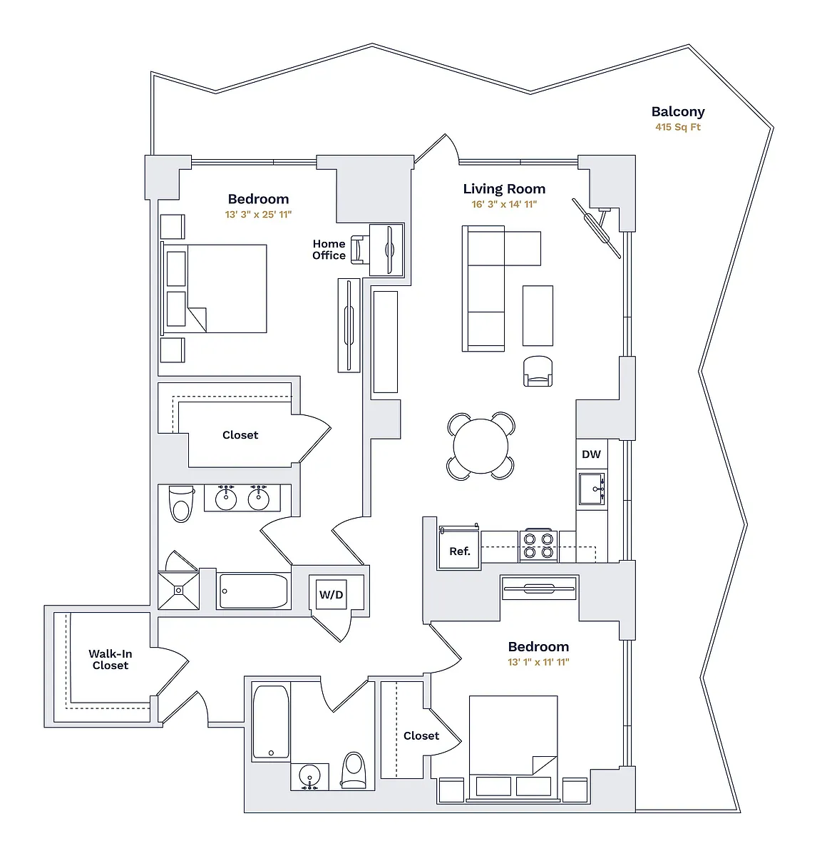 Floor plan BEACH - 2 Bedrooms Two Bathrooms