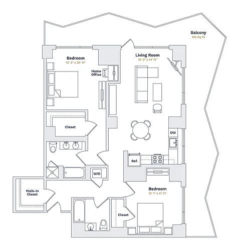 Floor plan BEACH - 2 Bedrooms Two Bathrooms