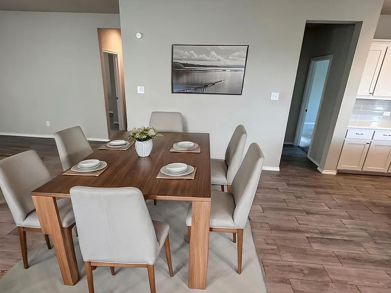 Staged dining room space.