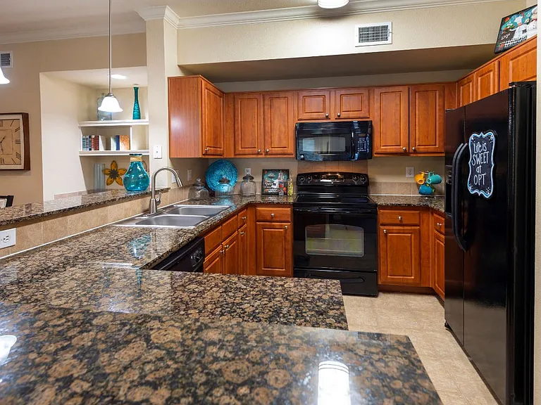 Oak Park Trails Kitchen Black Appliances