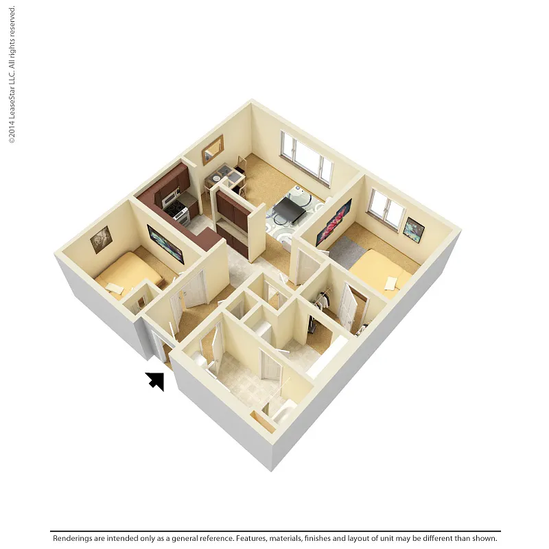 Floor plan 1 Bedroom Den - B2