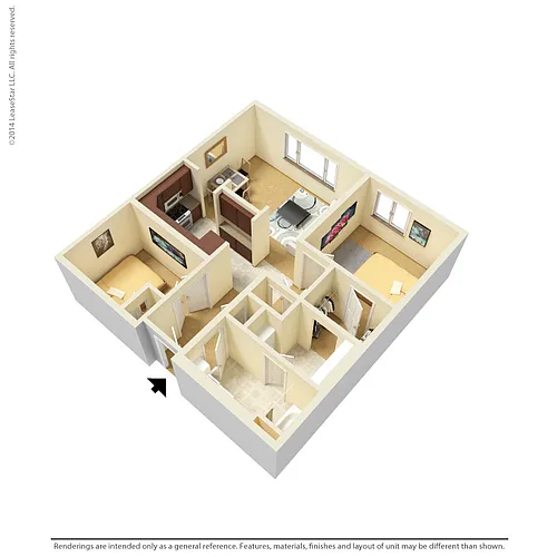 Floor plan 1 Bedroom Den - B2