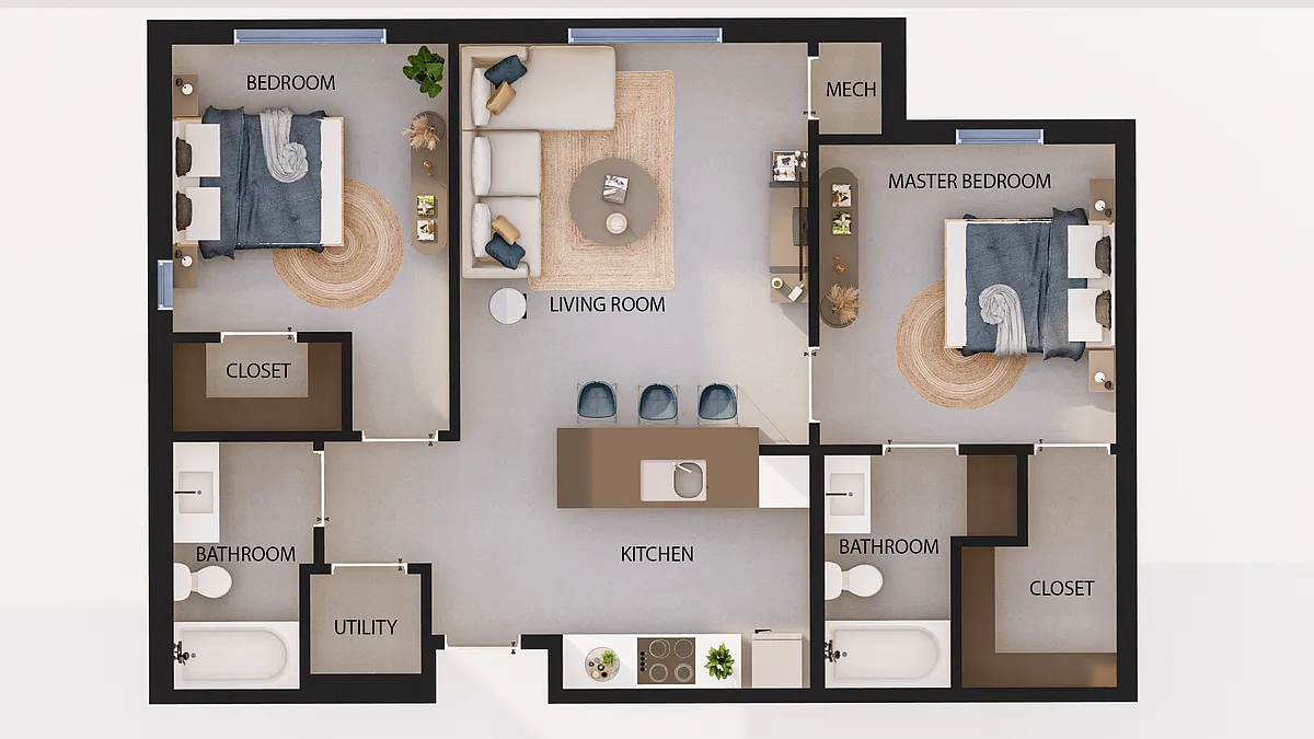 Floor plan 2 Bedroom|2 Bath C