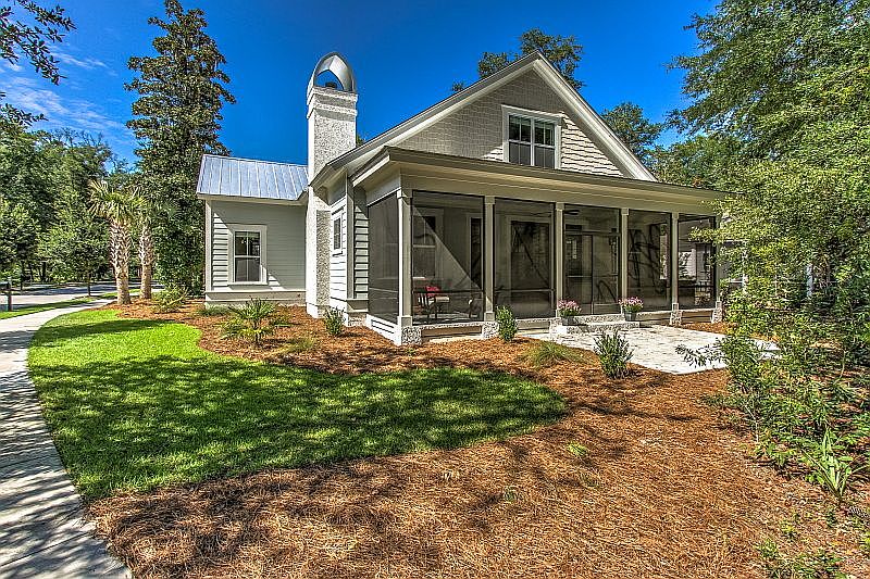 Screened porch with hot tub
