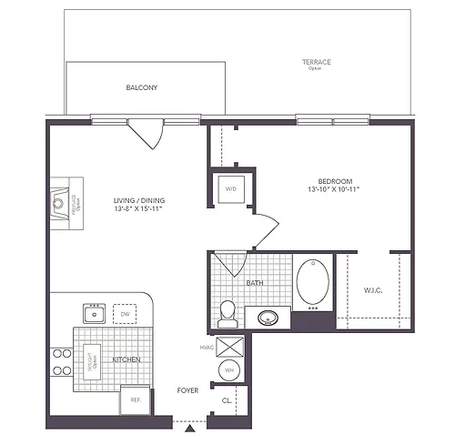 Floor plan 1 Bed/ 1 Bath