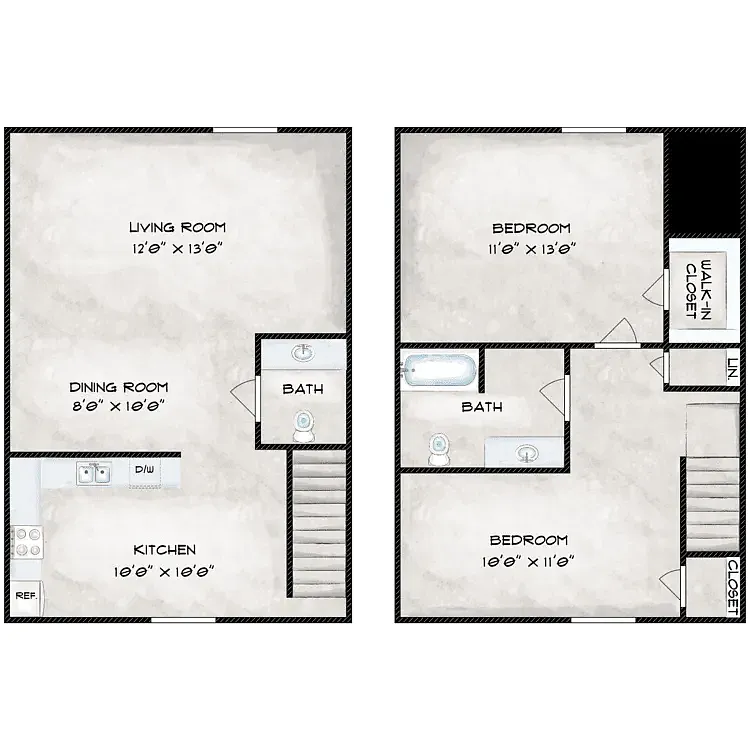 Floor plan Two Bedroom Townhomes