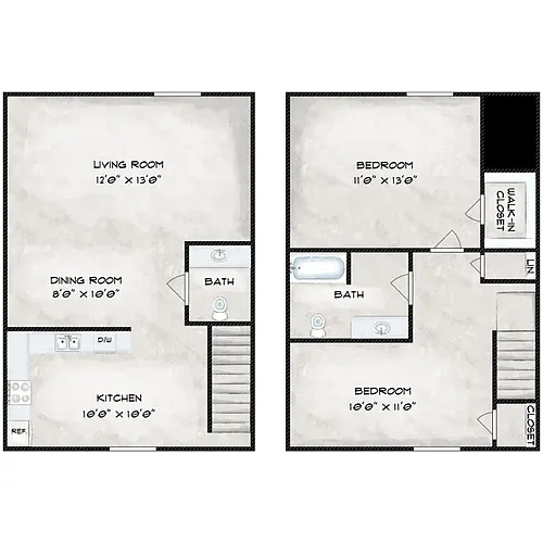 Floor plan Two Bedroom Townhomes