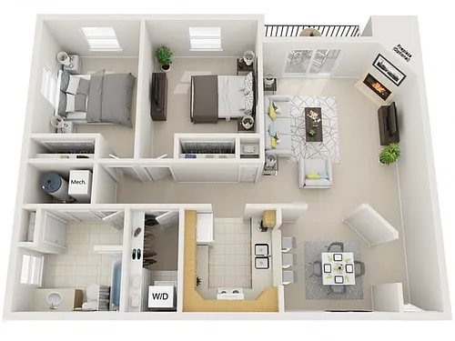 Floor plan 2 Bedroom One Bath Deluxe