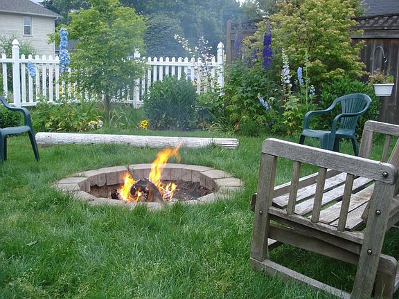 fire pit area in backyard
